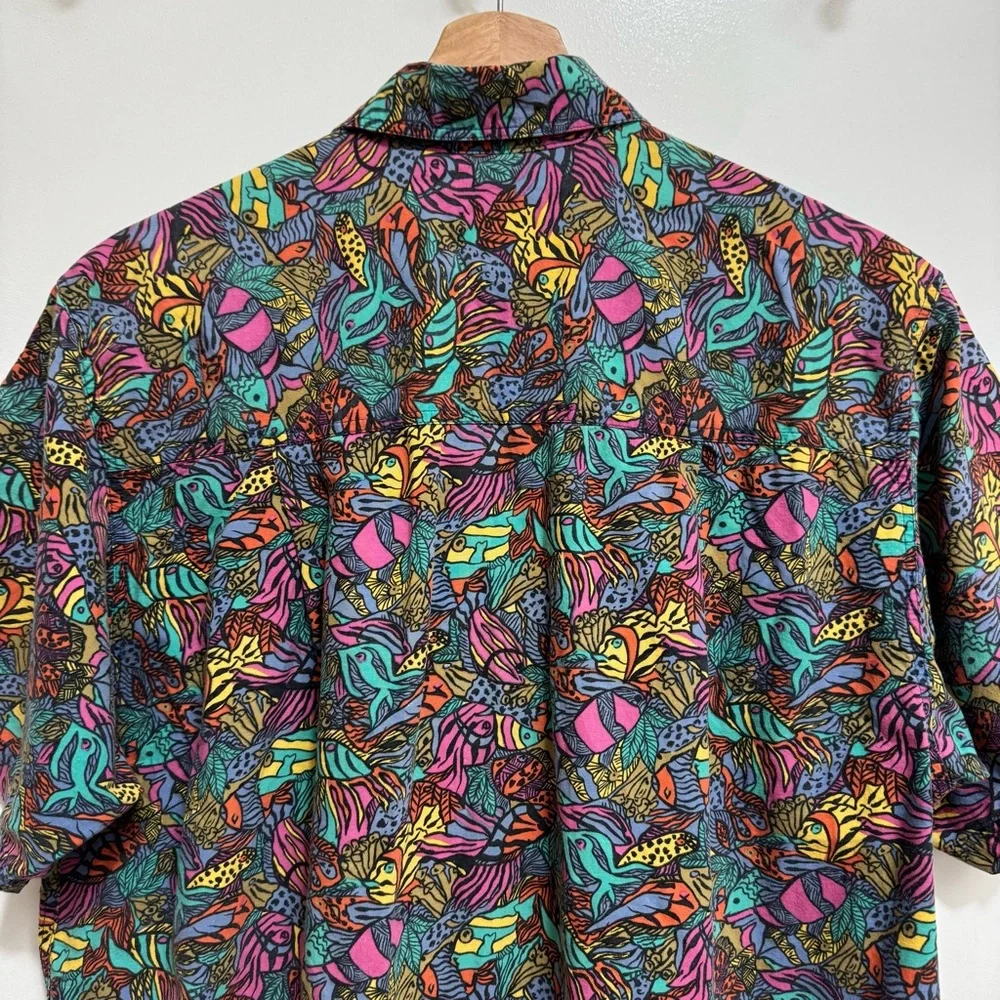 Vintage Royal Robbins World 90s Abstract Tropical Fish Button Down Shirt - Picture 7 of 10